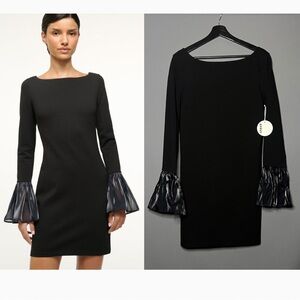 STAUD Hawthorne mini cocktail boatneck long sleeve bell cuff dress LARGE NWT